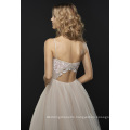 Low Keyhole Back Spaghetti Strap and Cascading Tulle Skirt with Horsehair Trim Wedding Dress